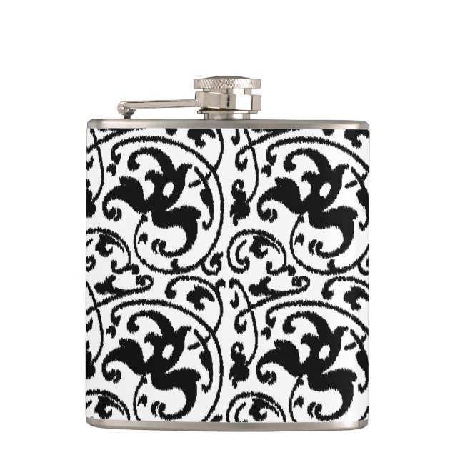 Cantil Ikat Floral Damask - Branco e Preto (Frente)