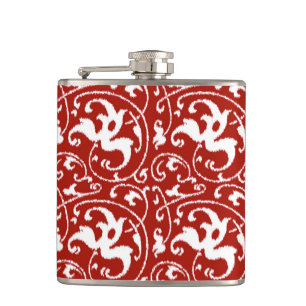 Cantil Ikat Floral Damask - Vermelho Escuro e Branco