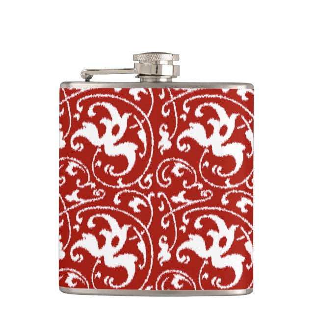 Cantil Ikat Floral Damask - Vermelho Escuro e Branco (Frente)