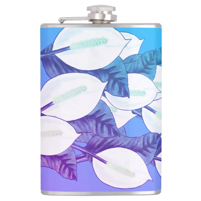 Cantil Ilustração de Lírio da Paz Branco Azul Claro Roxo (Frente)