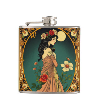 Cantil Ilustração de Mulher Floral Art Nouveau