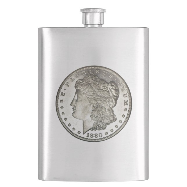 Cantil Imagem de Dólar Morgan Silver no Flask (Frente)