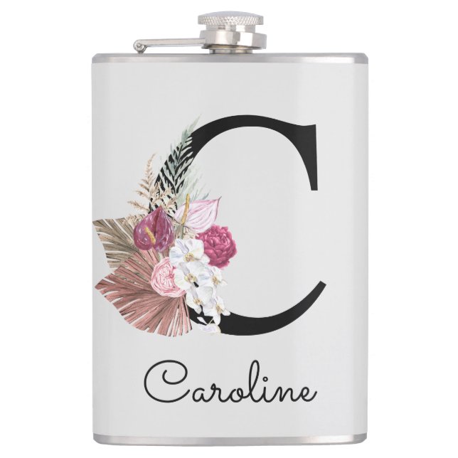 Cantil Inicial C Monogramada Rosa Boho Floral Feminino (Frente)