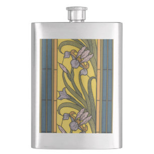 Cantil Iris Flower Art Nouveau Vidro Estampado Azul Doura