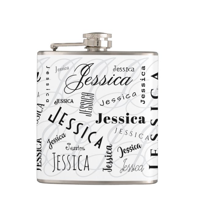 Cantil Jessica Custom Name Typography Vinyl Wrapped Flask (Frente)