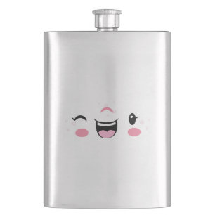Cantil Kawaii Face Flask Rosa Winking