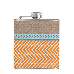 Cantil Laranja Chevrons Tan Blue Hip Flask