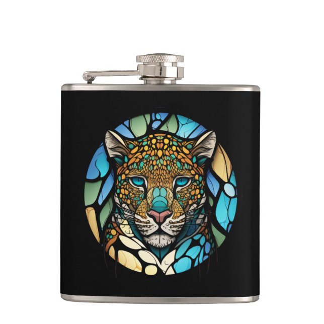 Cantil Leopard Animal Portrait Vidro Escondido Arte Selva (Frente)