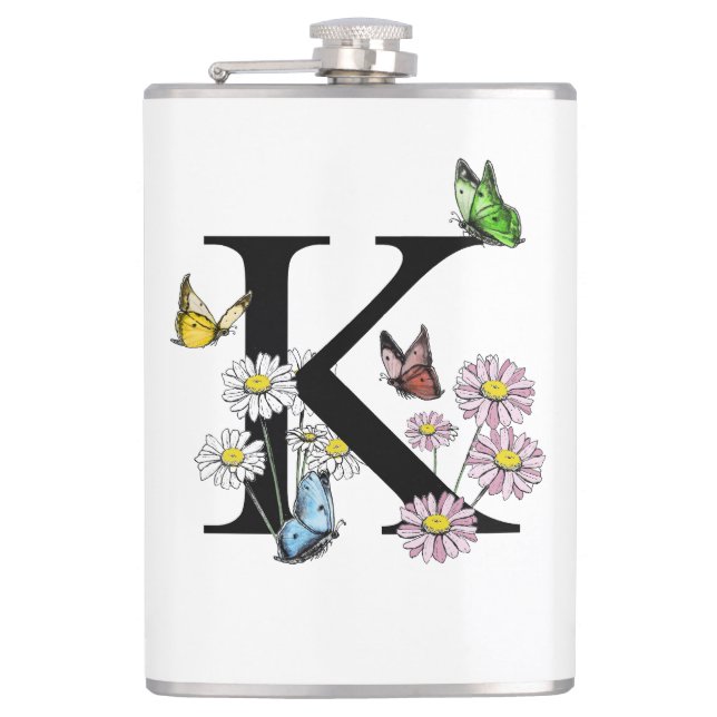 Cantil Letra K Floral Watercolor Butterfly Monograma (Frente)
