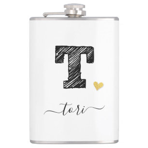 Cantil Letra Monograma com desenho retroativo T, Flask