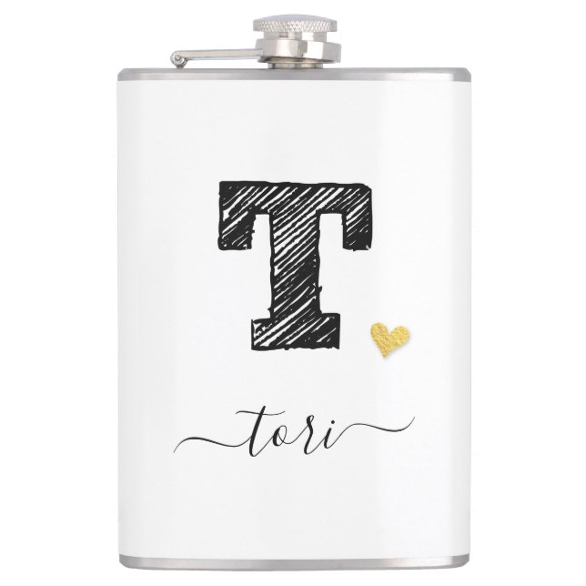 Cantil Letra Monograma com desenho retroativo T, Flask (Frente)