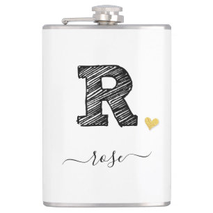 Cantil Letra Monograma Retro Sketch, Letra R, Flask