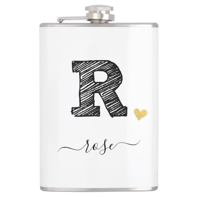 Cantil Letra Monograma Retro Sketch, Letra R, Flask (Frente)