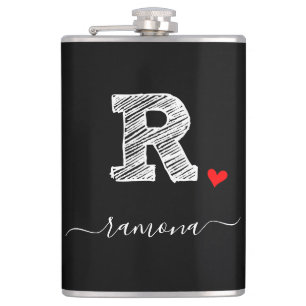Cantil Letra Monograma Retro Sketch, Letra R, Flask