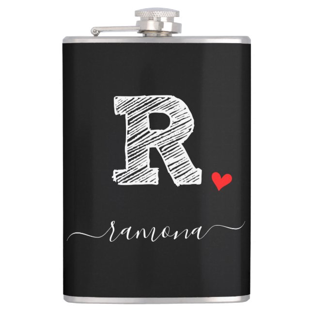 Cantil Letra Monograma Retro Sketch, Letra R, Flask (Frente)
