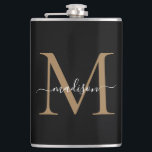 Cantil Letra Negra Moderna, Dourada, com Na moda Monogram<br><div class="desc">Fláscara de Rotação Raiz de Na moda Monograma Dourado Moderno Preto</div>