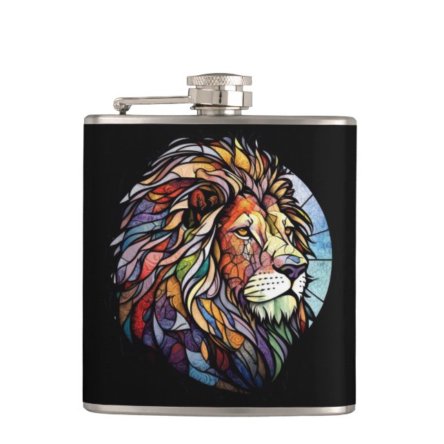 Cantil Lion Animal Portrait Vidro Armazenado Floresta Sel (Frente)