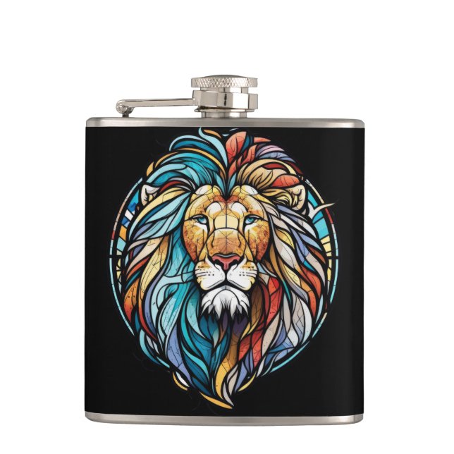 Cantil Lion Animal Portrait Vidro Armazenado Floresta Sel (Frente)
