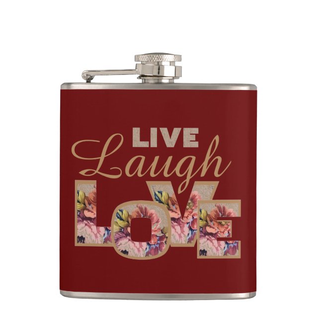 Cantil Live, Laugh, Love Rustic Floral no Burgundy (Frente)