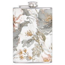 Luxo, Elegante, Padrão de Flores Cinza Dourado