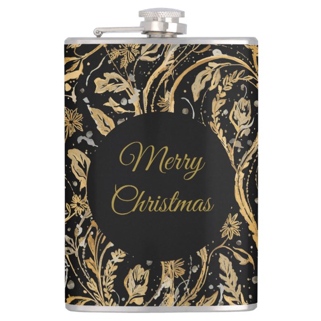 Cantil Luxury Black Gold Flowers Pattern, Merry Christmas (Frente)