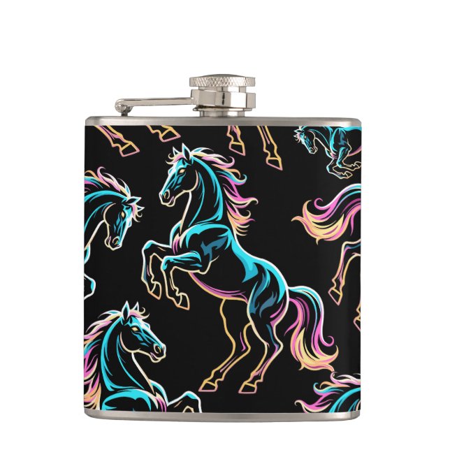 Cantil Luz Neon de Cavalo Glitch Estilo Retro (Frente)