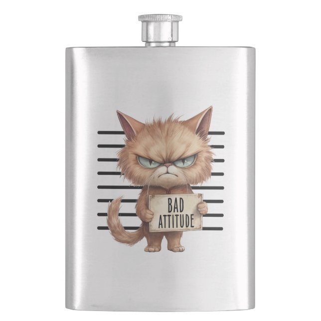Cantil Má Atitude Cat Mugshot - Design Felino Engraçado (Frente)