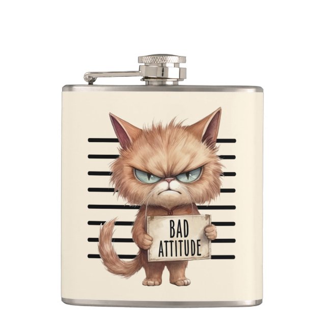 Cantil Má Atitude Cat Mugshot - Design Felino Engraçado (Frente)