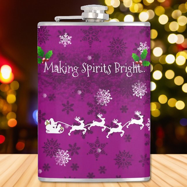 Cantil Magenta Papai noel Sleigh e Reindeer Flask (Magenta Santas Sleigh and Reindeer Flask)