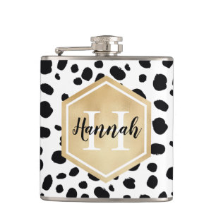 Cantil Manchas brancas pretas Padrão Monograma Dourado