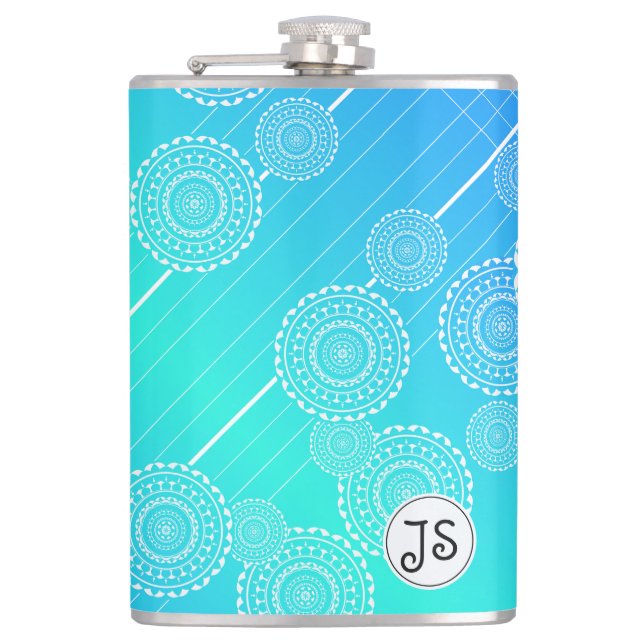 Cantil Mandalas brancas no Monograma da Mistura Azul-Arco (Frente)