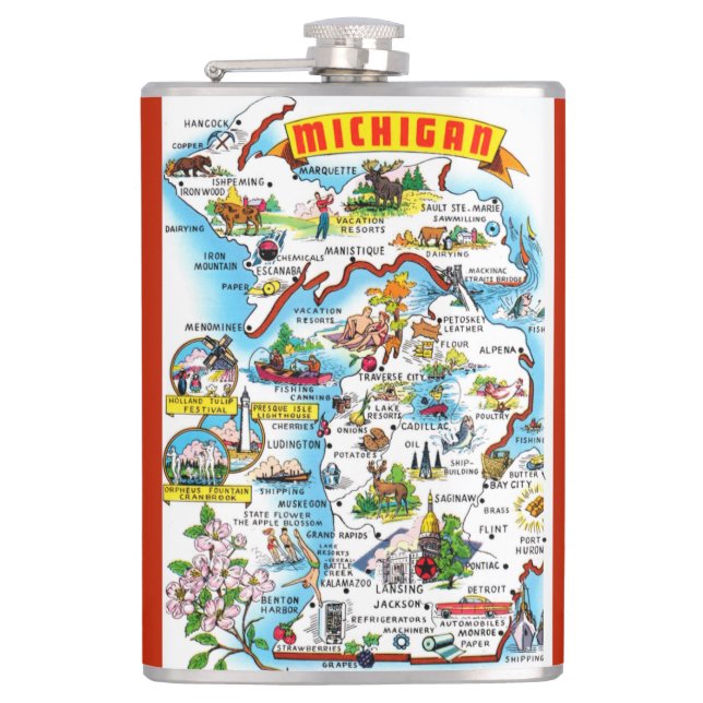 Cantil Mapa de cartão postal de Michigan (Frente)