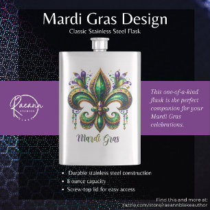 Cantil Mardi Gras Design Classic Stainless Steel Flask