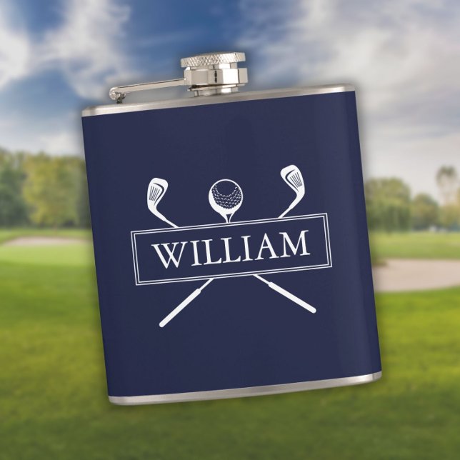 Cantil Marinho Azul - Clusters E Bola De Nomes Personaliz (Navy Blue Personalized Name Clubs And Ball Flask)