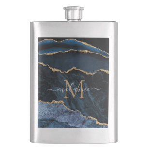 Cantil Marinho Azul Dourado Marble Flask Personalizado