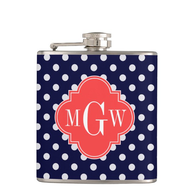 Cantil Marinho Bolinhas Branco Quatrefoil Coral 3 Monogra (Frente)