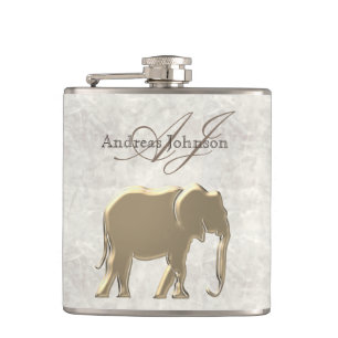 Cantil Mármore Branco e Elefante Dourado Elegante Monogra