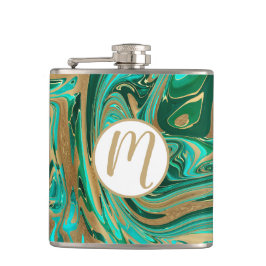 Cantil Mármore Líquido Verde e Dourado