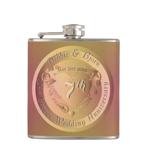Cantil Medallion Flask de Casamento de Cobre 7