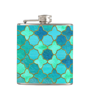 Cantil Mint Aqua Teal Dourado Padrão do Azulejo Oriental 