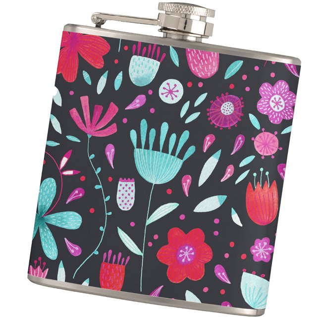 Cantil Moderno Floral Watercolor Escuro (Dark watercolor floral modern watercolor hip flask)