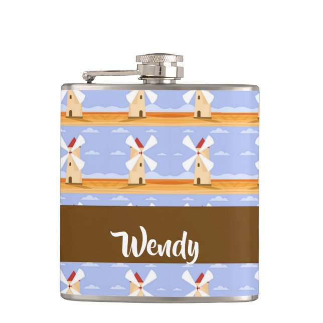 Cantil Moinhos de vento castanhos com telhados vermelhos (Frente)