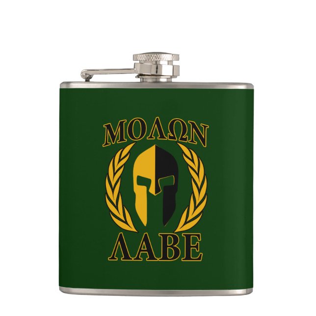 Cantil Molon Labe Spartan Mask Laurels sobre Verde (Frente)
