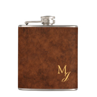 Cantil Monogram Faux Brown Leather Flask