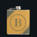 Cantil Monogram Geometric Diagonal Mango Moss Green<br><div class="desc">This flask features a centered double circle and initial letter in moss green on a mango yellow background. Personalize or remove the initial letter or customize using the design tool to select a font color,  size,  and style your prefer. A fun custom gift idea for a 21st birthday.</div>