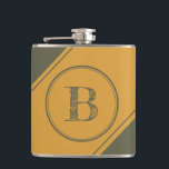 Cantil Monogram Geometric Diagonal Mango Moss Green<br><div class="desc">This flask features a centered double circle and initial letter in moss green on a mango yellow background. Personalize or remove the initial letter or customize using the design tool to select a font color,  size,  and style your prefer. A fun custom gift idea for a 21st birthday.</div>