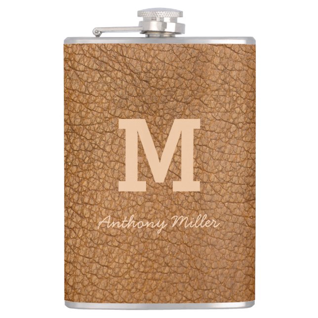 Cantil Monograma Chic Brown Leather Name Script Modern (Frente)