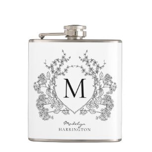 Cantil Monograma Clássico de Pó Floral Branco e Preto