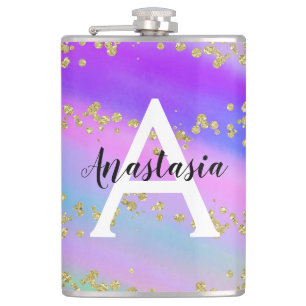 Cantil Monograma Colorido de Glitter Dourado Unicórnio R