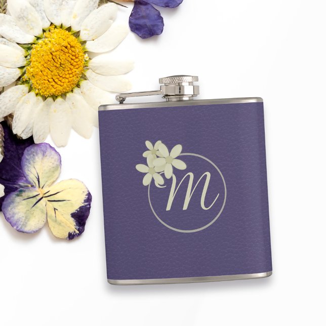 Cantil Monograma da margarida roxa-esbelta (A pretty purple hip flask with space for your initial. Makes a great gift for your mom!)